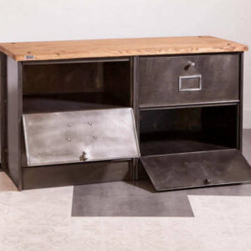 Meuble métal 4 clapets à chaussures et plateau bois