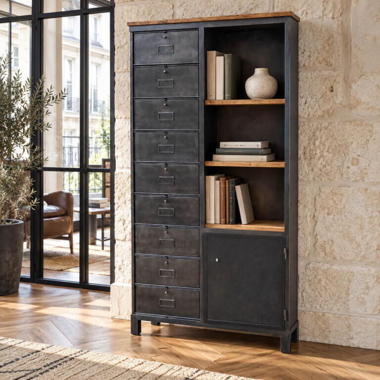 Colonne style industriel - clapets, tabelettes et porte